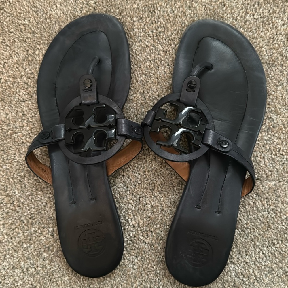 Gently used - Tory Burch Miller Sandals - Navy Blue (cushioned soles)